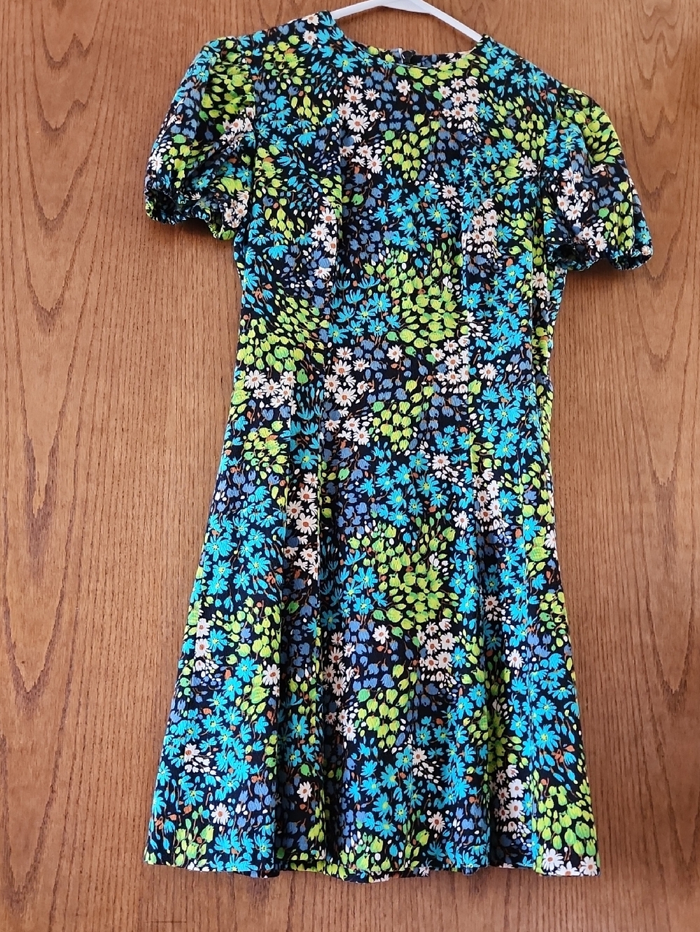 Handmade Vintage 1970's bright flowered mini dress - Appr Junior/Misses Size 7/8
